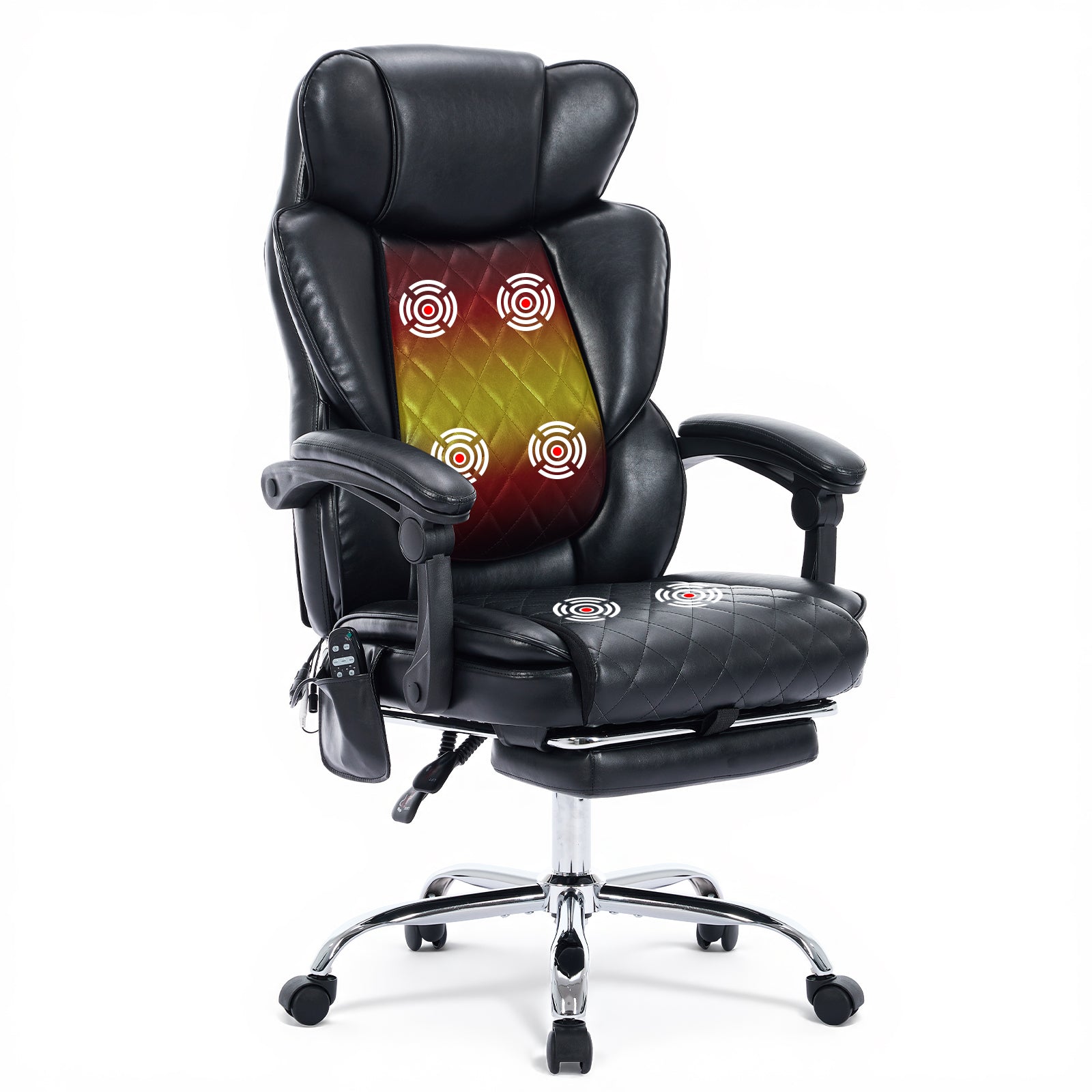 Chaise De Bureau, Chaise De Bureau Massage 6 Points Et Chauffage Lombaire 3 Niveaux, Inclinaison 94-125°réglable-noir