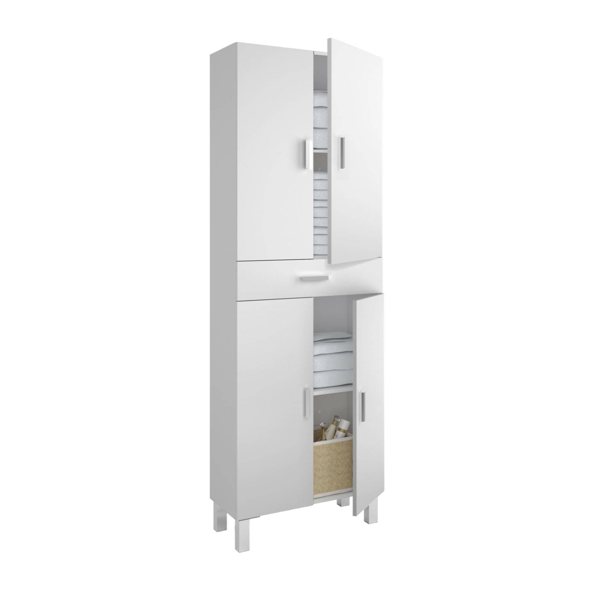 Grande Armoire Polyvalente Effet Bois Blanc Brillant 60x29 Cm