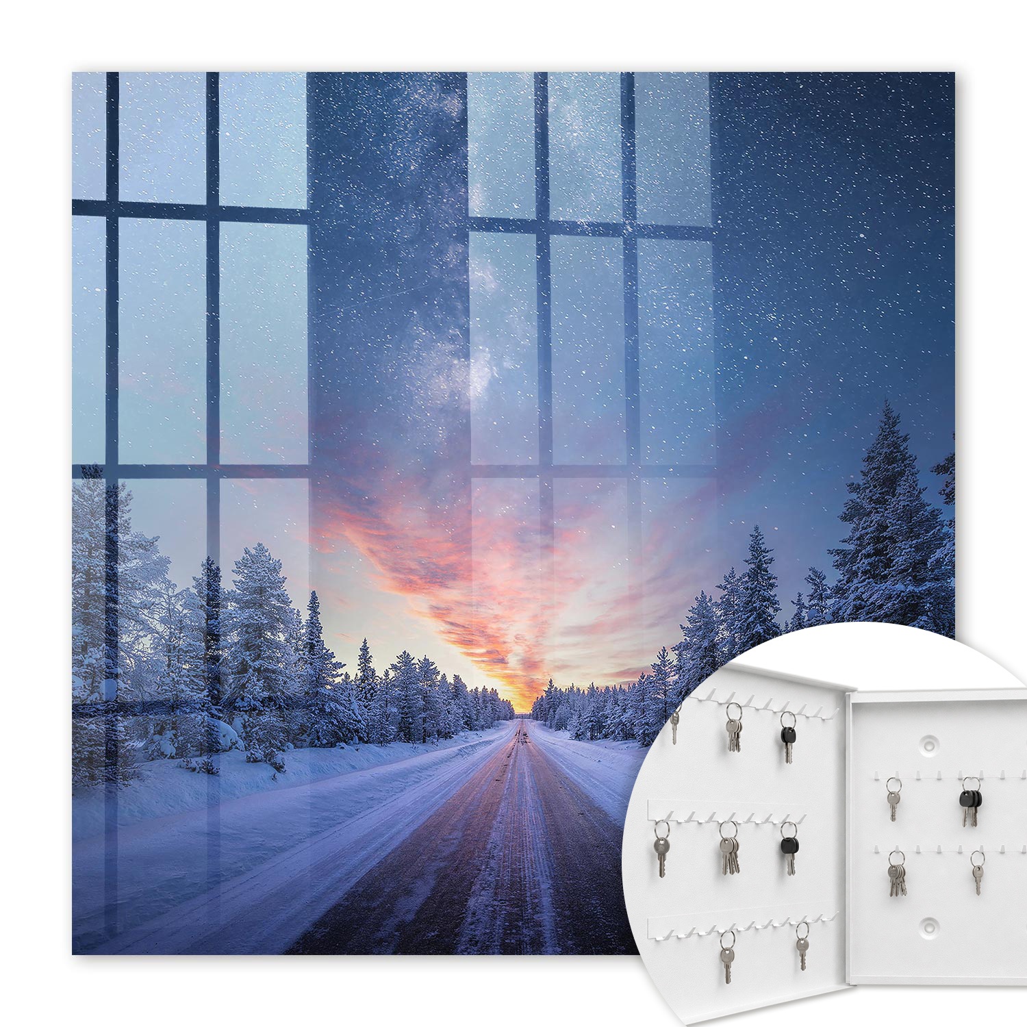 Armoire À Clés - (30 Cm X 30 Cm) - Boîte À Clés Murale - Coffret De Rangement Pour Clés - Couleur Blanche - Ouverture Vers La Gauche - Pour Maison Et Bureau - Des Étoiles Au-dessus De La Route
