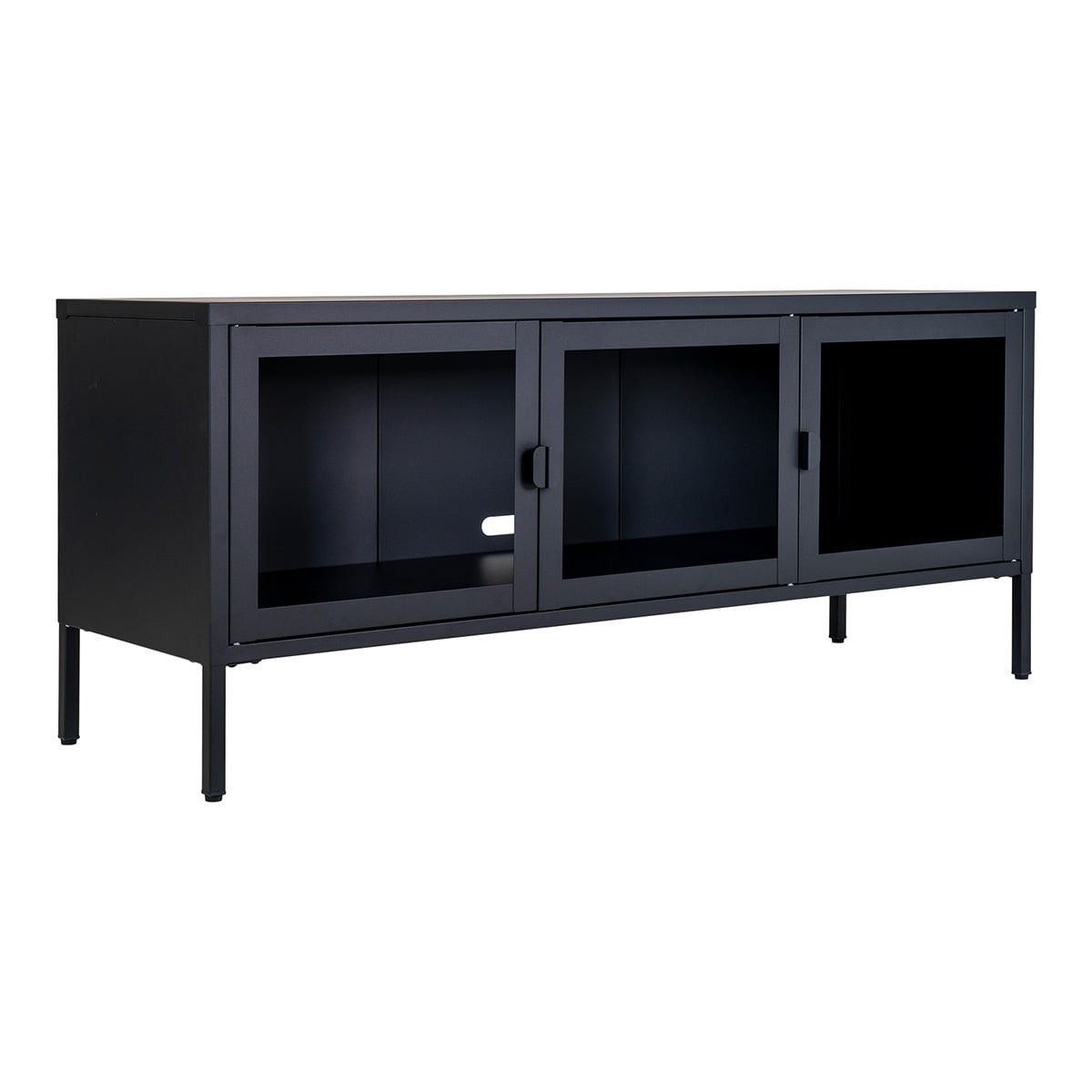 Hendra - Meuble Tv 3 Portes Verre Et Acier Noir