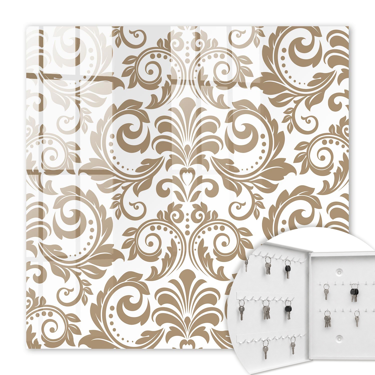 Armoire À Clés - (30 Cm X 30 Cm) - Boîte À Clés Murale - Coffret De Rangement Pour Clés - Couleur Blanche - Ouverture Vers La Gauche - Pour Maison Et Bureau - Ornement Floral