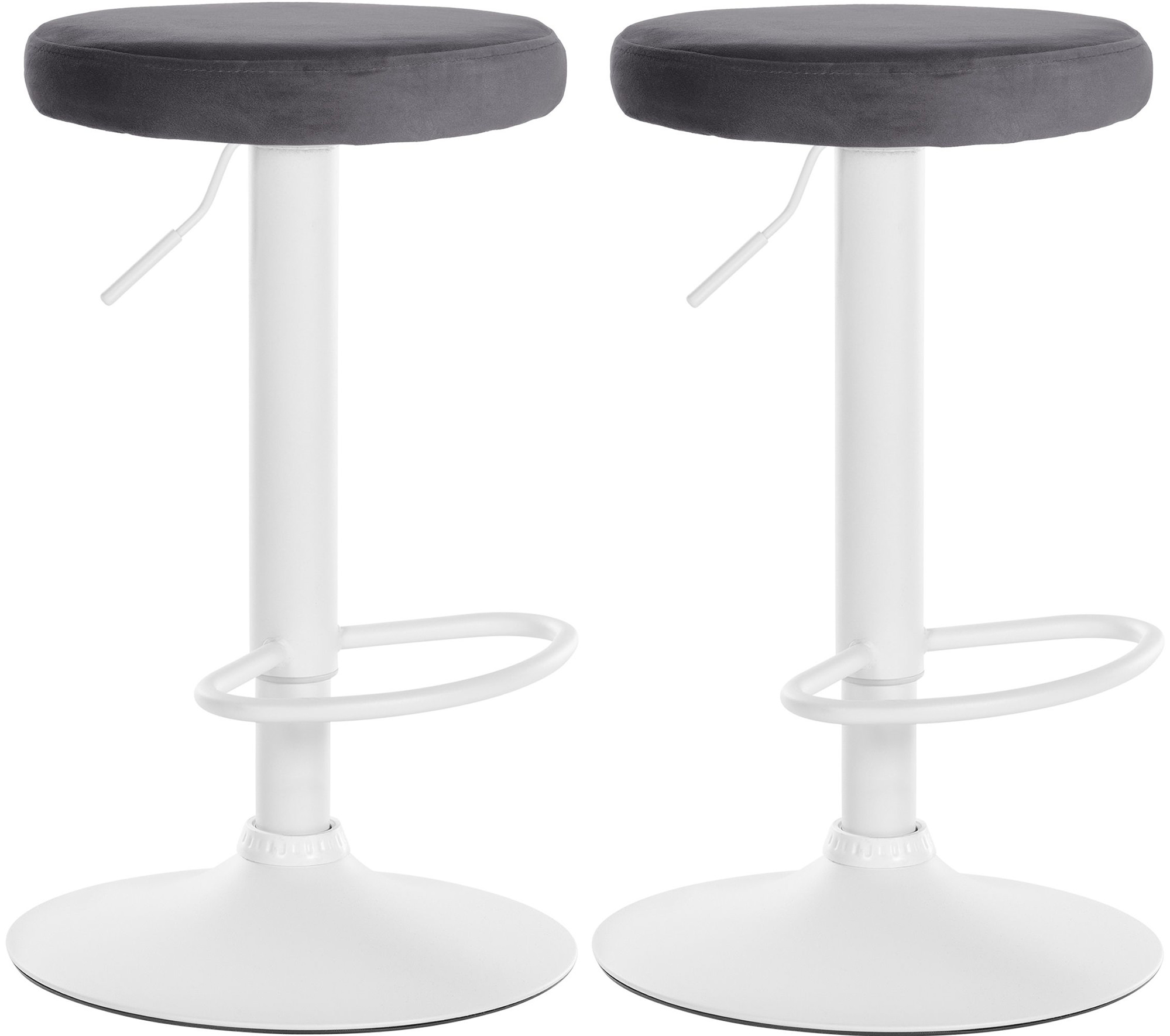 Lot De 2 Tabourets De Bar Ponte Velours Blanc Gris Foncé