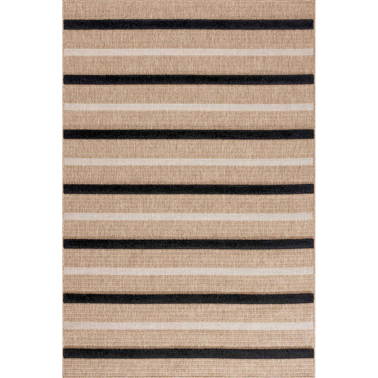 Tapis Intérieur Noir Graphique Relief Aspect Jute Tissé Machine - 80 X 150 Cm