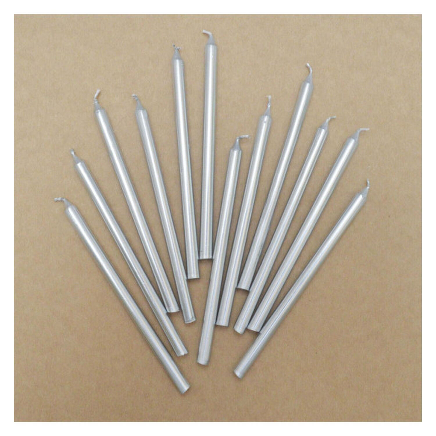 12 Bougies Longues Argentées - 12cm