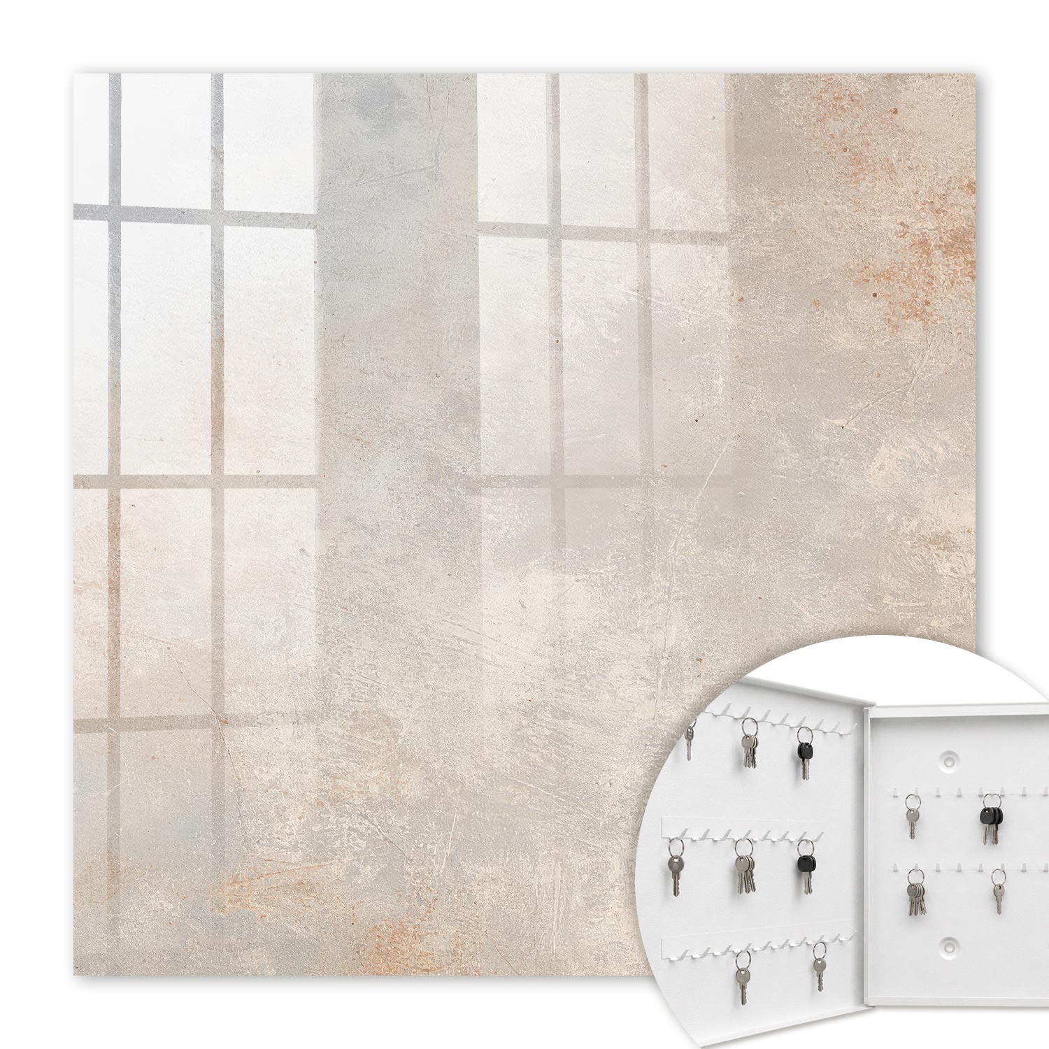 Armoire À Clés - (30 Cm X 30 Cm) - Boîte À Clés Murale - Coffret De Rangement Pour Clés - Couleur Blanche - Ouverture Vers La Gauche - Pour Maison Et Bureau - Élégance Rustique