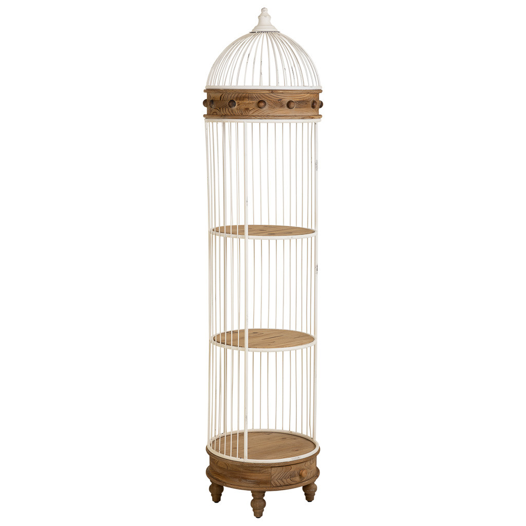 Étagère En Bois Et Métal À 3 Niveaux Et 1 Tiroir Blanche 41x31x172h Cm