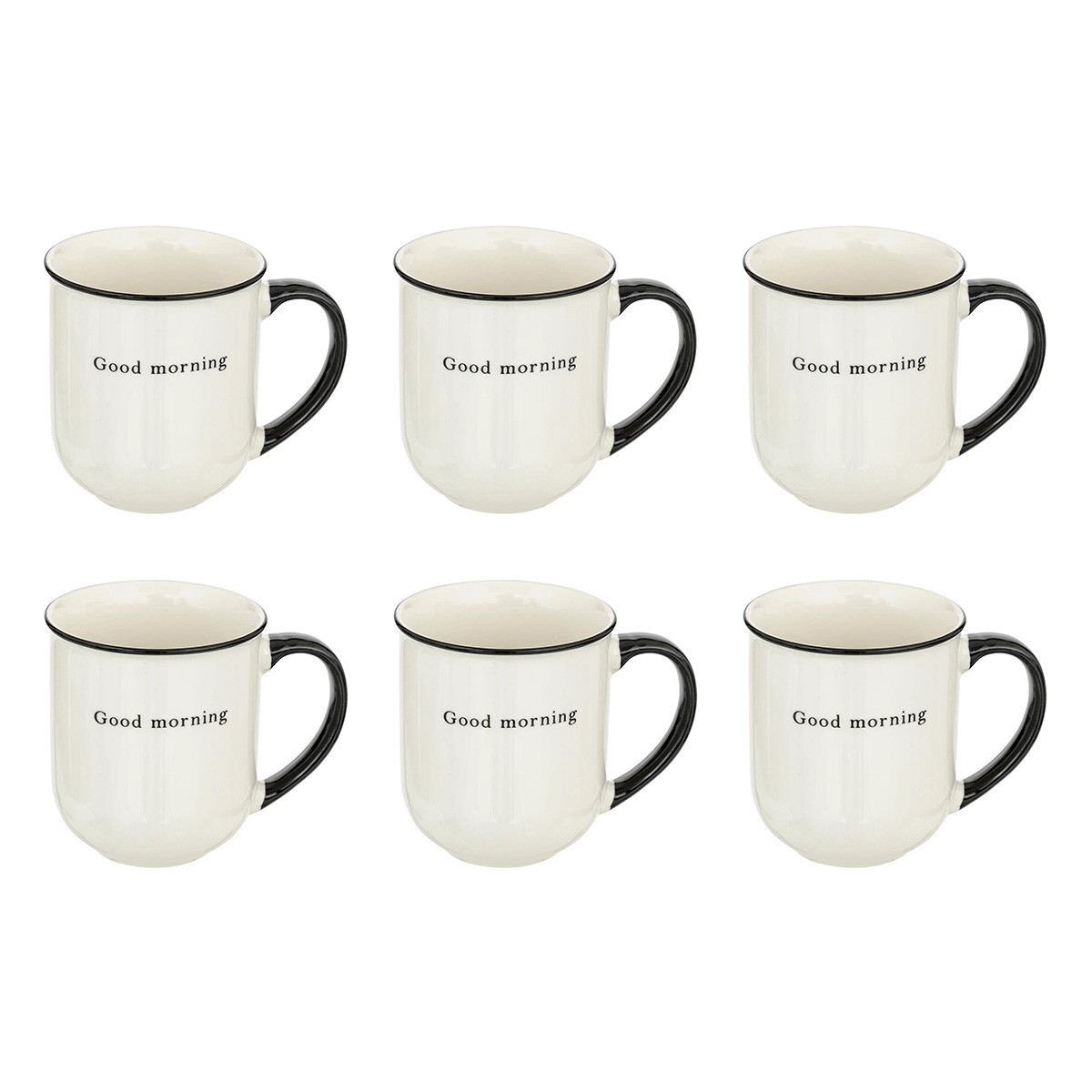Lot De 6 Mugs "alix" 38cl Blanc & Noir