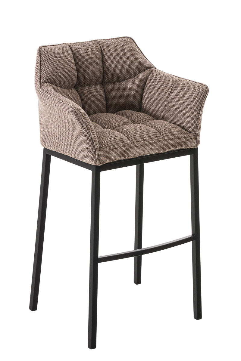 Tabouret De Bar Chaise Haute De Comptoir Couture Carrées Assise En Tissu Marron Clair 10_0004705