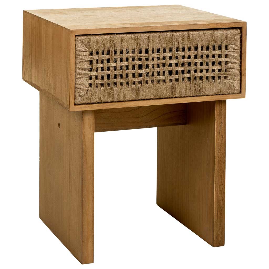 Table De Chevet En Bois Et Corde Tressée Marron 45x36x55h