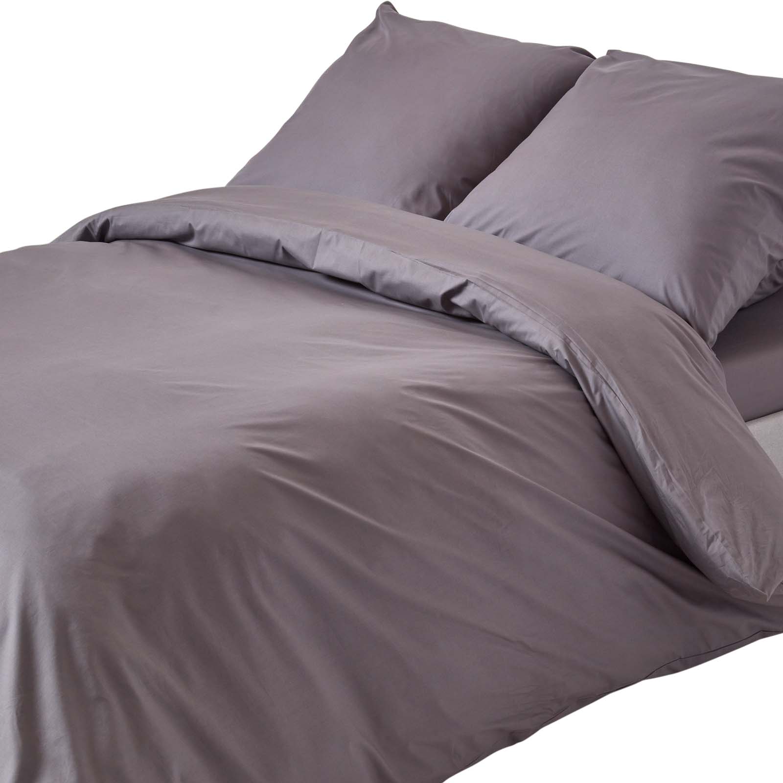 Parure De Lit 240x220cm - Coton Égyptien 200tc - Gris Foncé - Homescapes