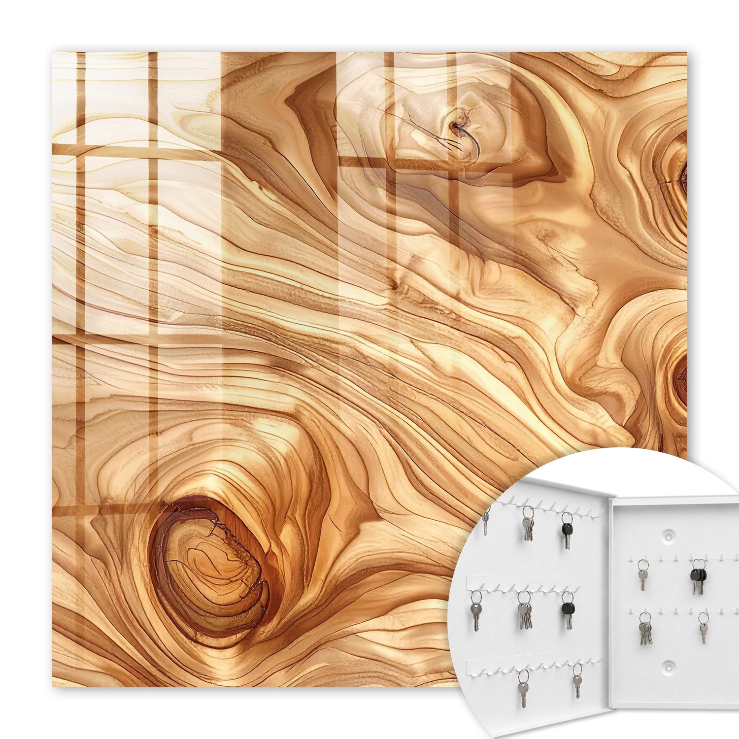 Armoire À Clés - (30 Cm X 30 Cm) - Boîte À Clés Murale - Coffret De Rangement Pour Clés - Couleur Blanche - Ouverture Vers La Gauche - Pour Maison Et Bureau - Vagues De Bois