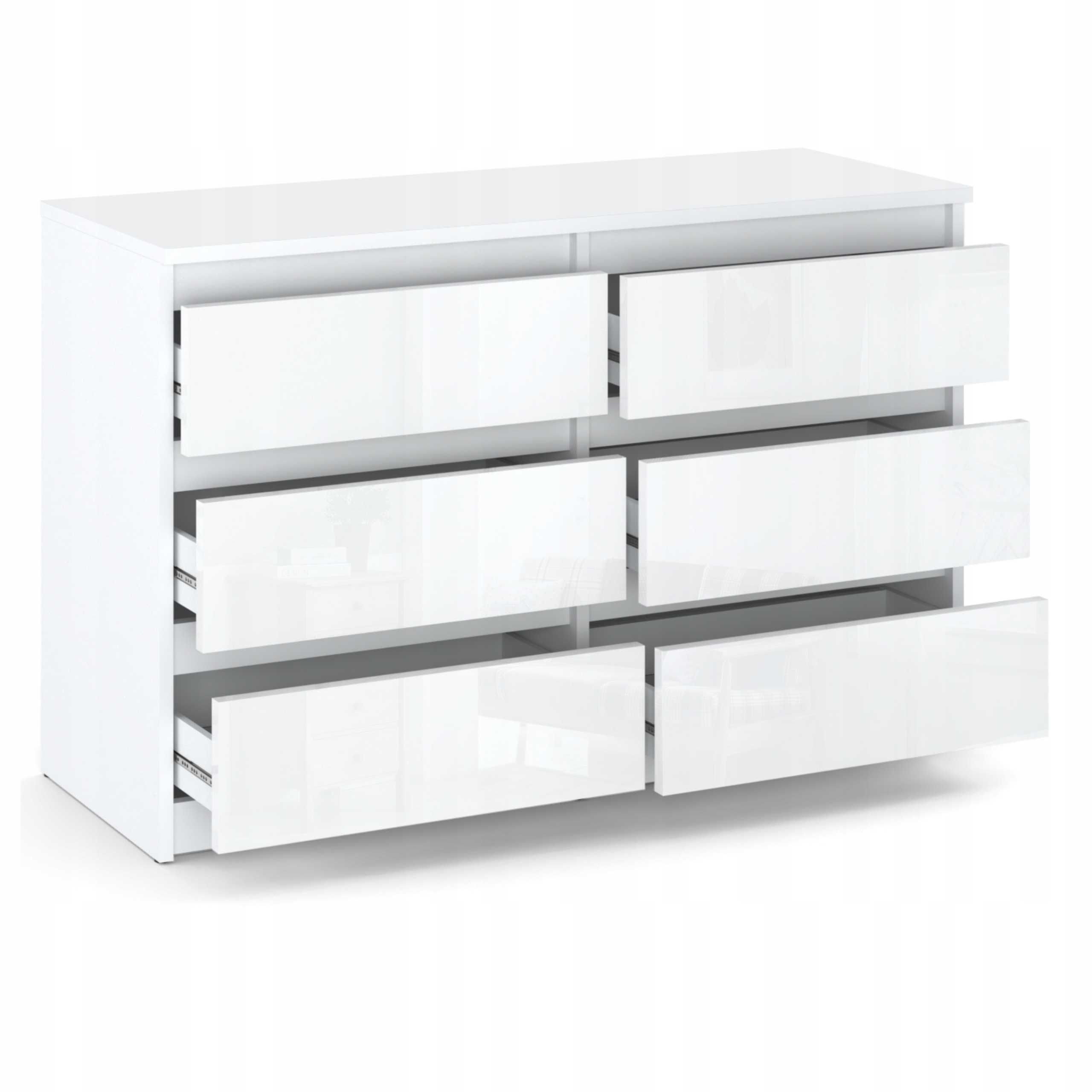 Commode 6 Tiroirs - Style Contemporain - Blanc Brillant - 100 cm -chifonnier