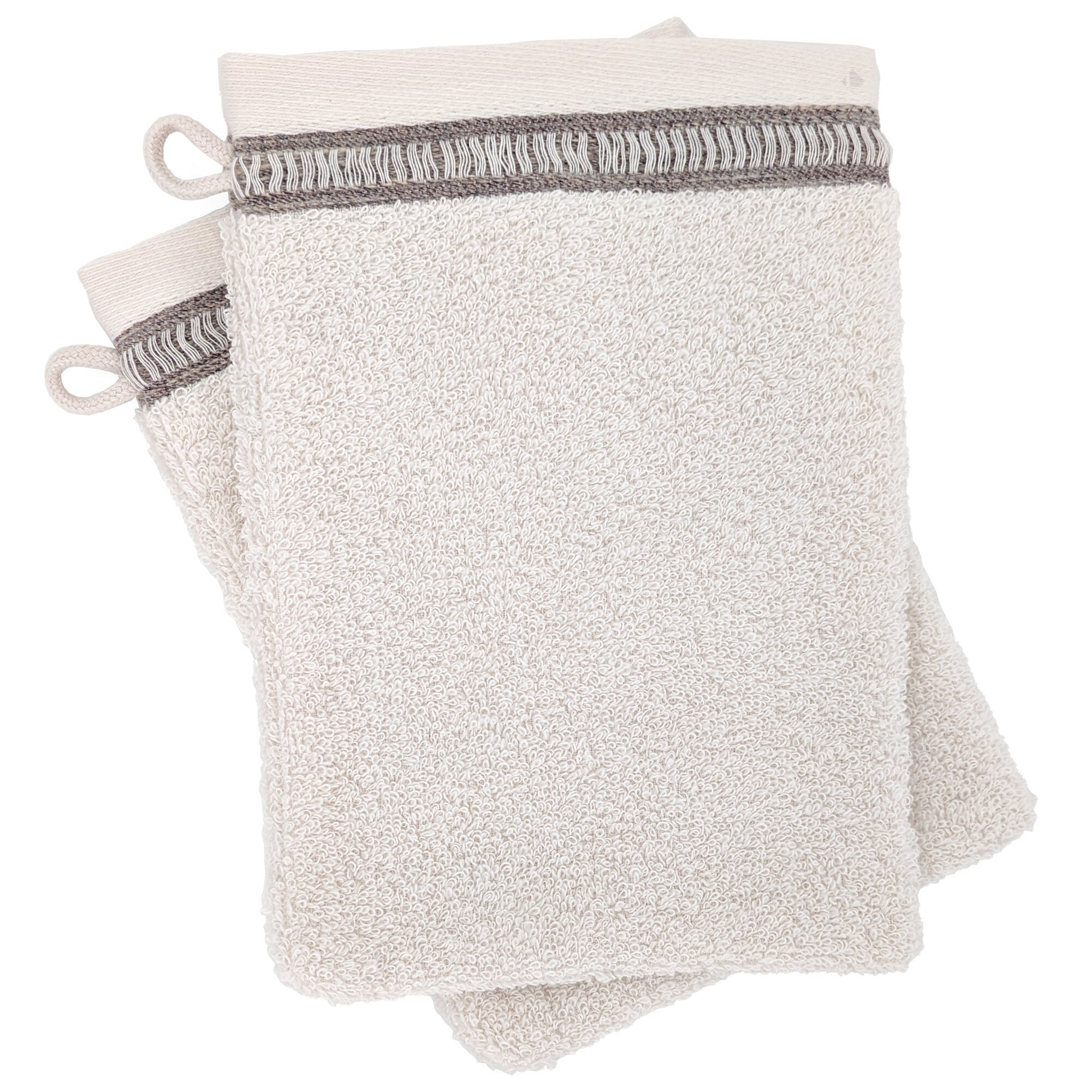 Lot De 2 Gants De Toilette Pur Coton 16x21 Cm Collection Dry Beige