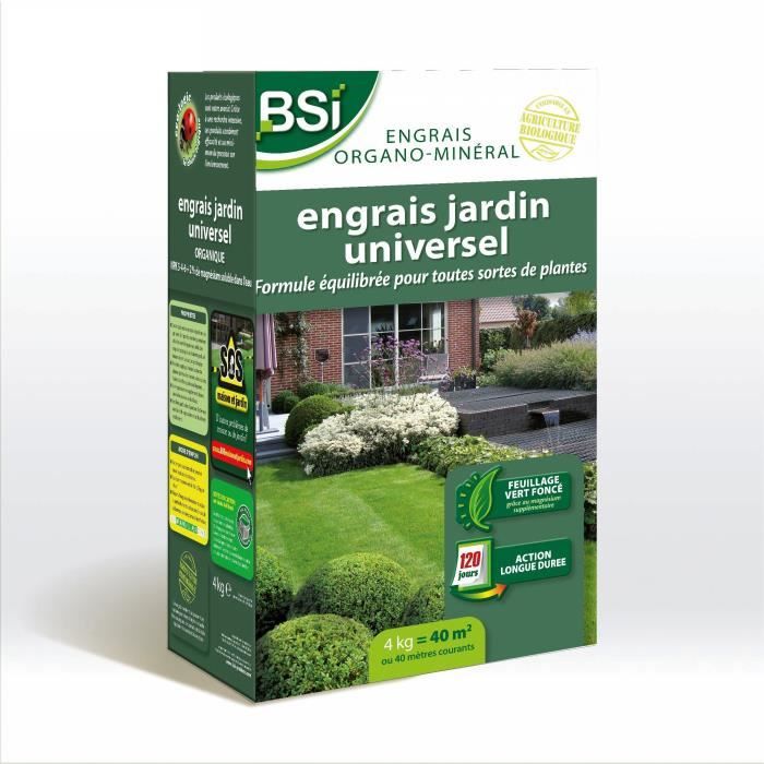 Bsi - Engrais Bio Universel - Pour Des Végétaux Multiples - Gazon, Potager, Fleurs... - Action Longue - 4kg