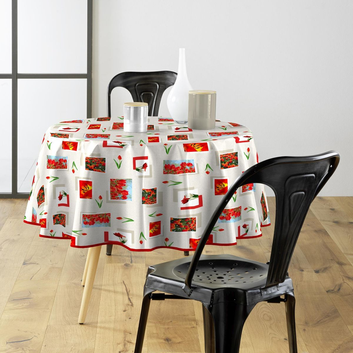 Nappe Toile Cirée Ronde "tulipe" 160cm Rouge