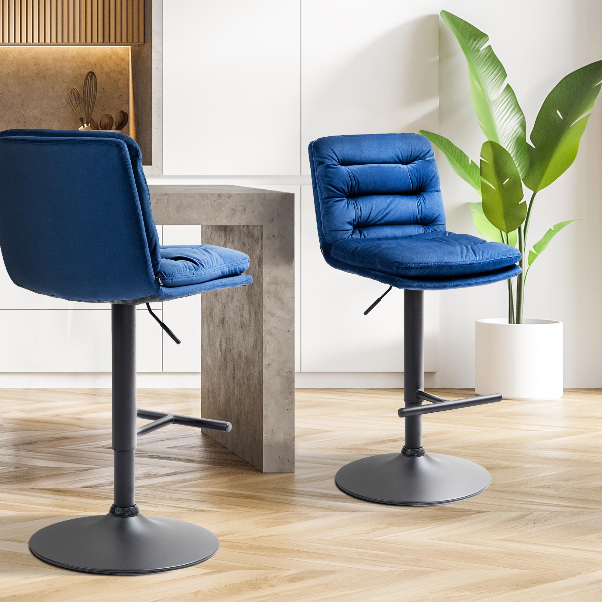 Tabouret De Bar Damar Velours Noir Bleu