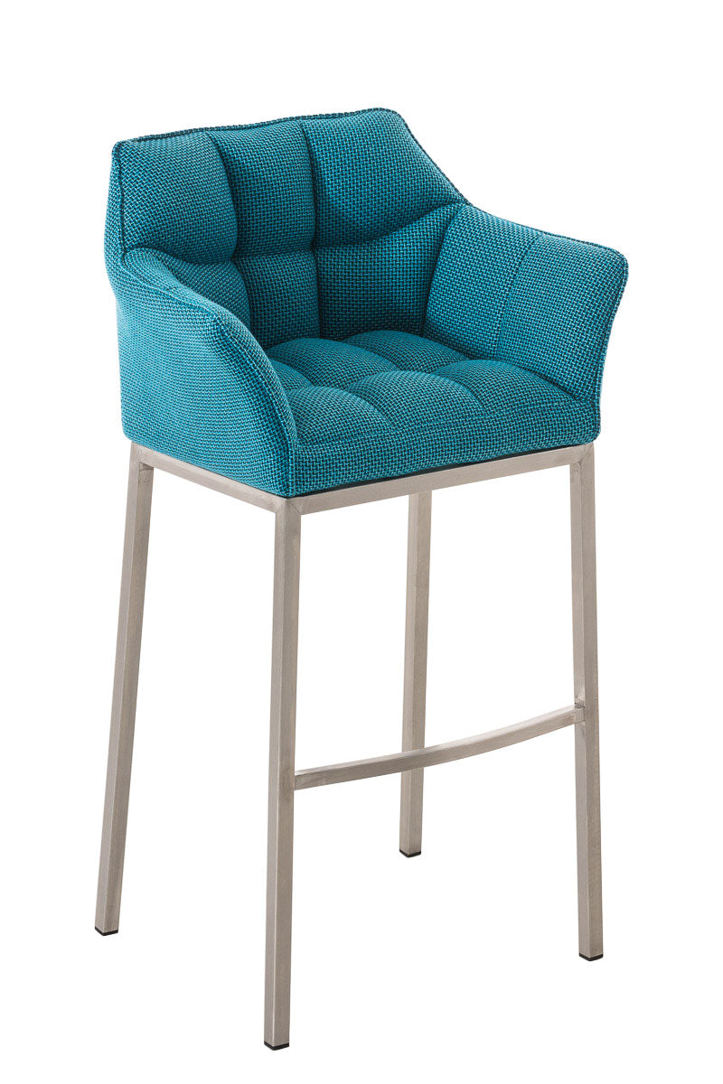 Tabouret De Bar Chaise Haute De Comptoir Couture Carrées Assise En Tissu Turquoise 4 10_0004727