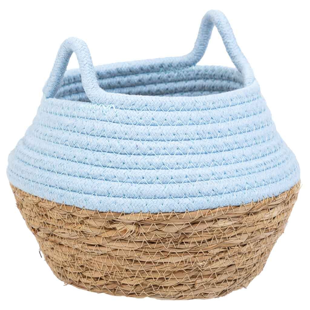 Panier En Fibre Naturelle Et Coton Bleu D18x13/16.5h