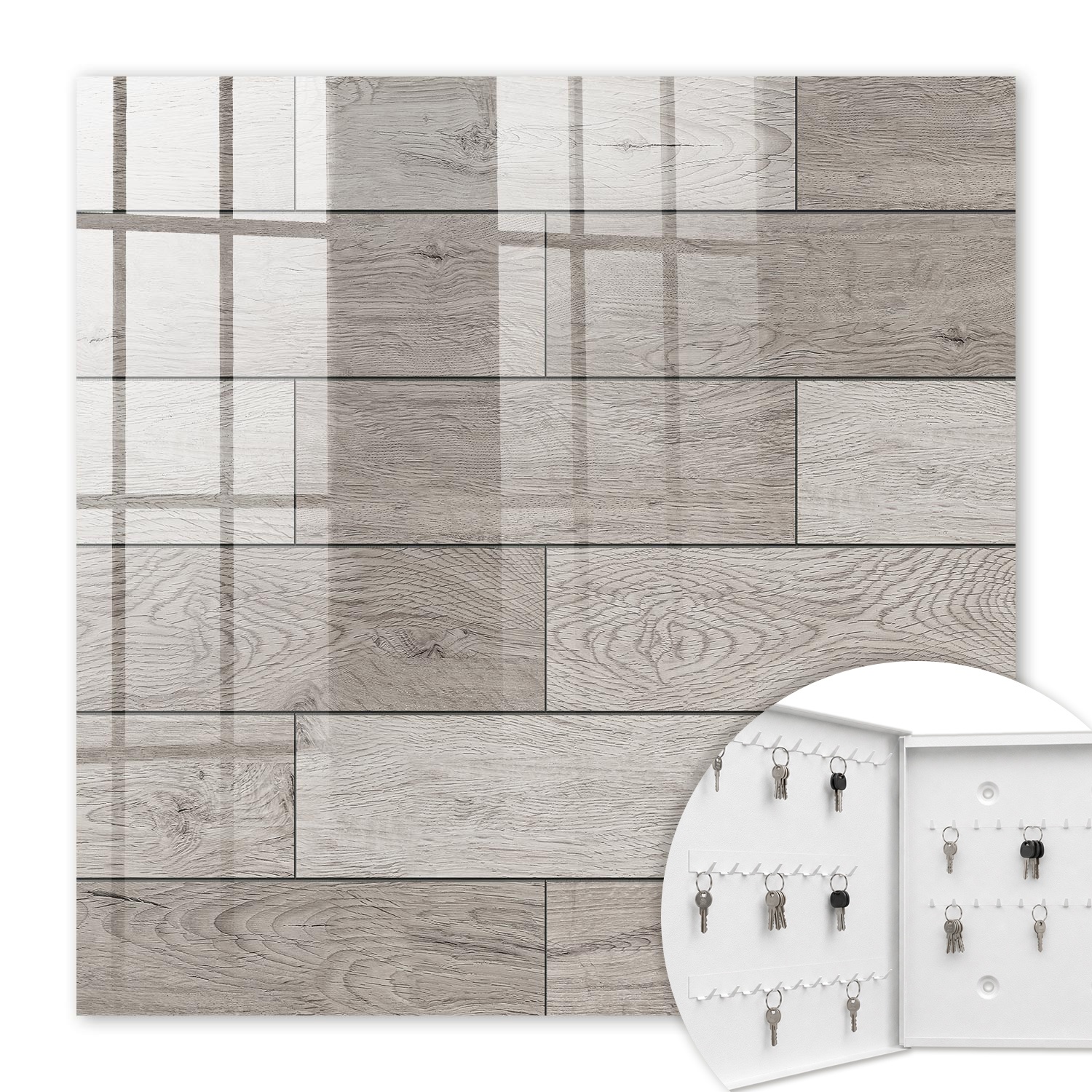 Armoire À Clés - (30 Cm X 30 Cm) - Boîte À Clés Murale - Coffret De Rangement Pour Clés - Couleur Blanche - Ouverture Vers La Gauche - Pour Maison Et Bureau - Bois Gris