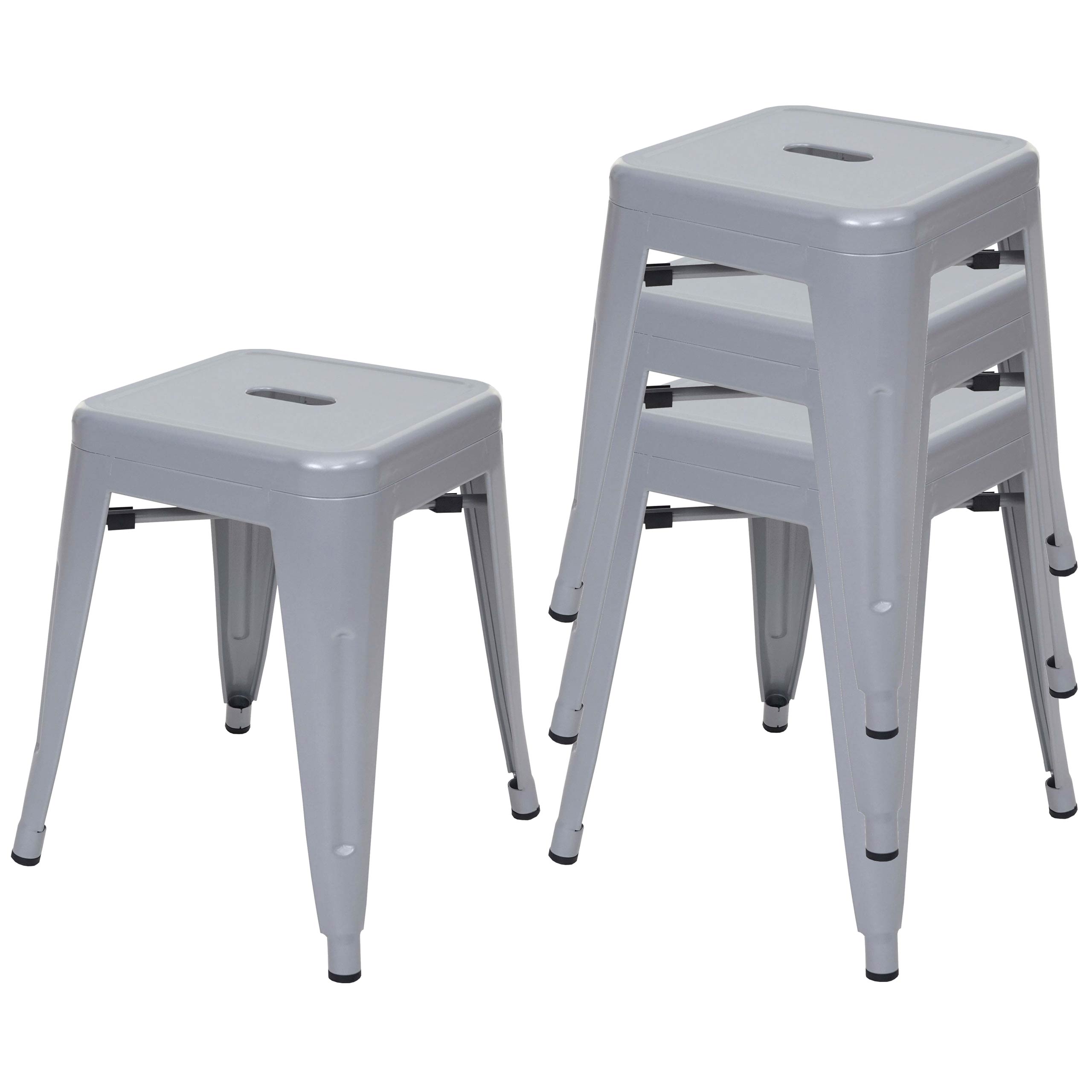 Lot De 4 Tabourets Bas Design Industriel Empilables En Métal Gris 04_0005234
