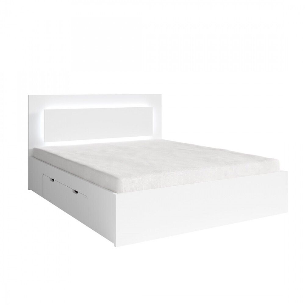 Lit Nofi Blanc 180x200 Cm Avec Tiroirs, Idéal Pour Chambre À Coucher. Meuble Design