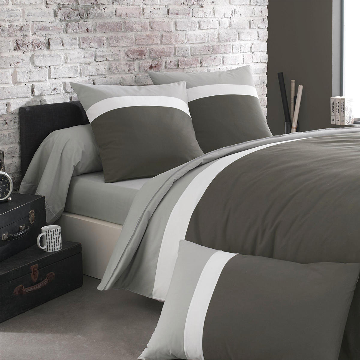 Housse De Couette Bicolore En Coton, Méli-mélo - 260 X 240 Cm - Gris Zinc