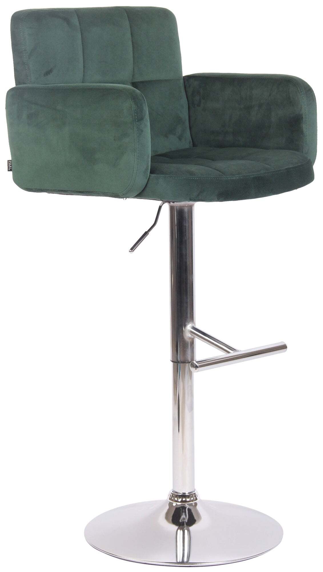 Tabouret De Bar Pivotant En Velours Vert Et Métal Chromé Avec Accoudoirs Repose-pieds Et Tdb10643