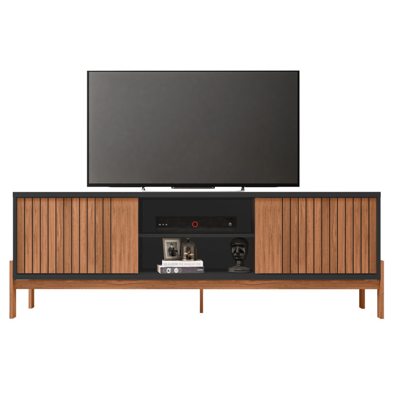 Meuble Tv Beaux Meubles Pas Chers Tannen 72 Pouces 2 Portes 4 Niches 180,6 Cm Imitation Chêne Noir