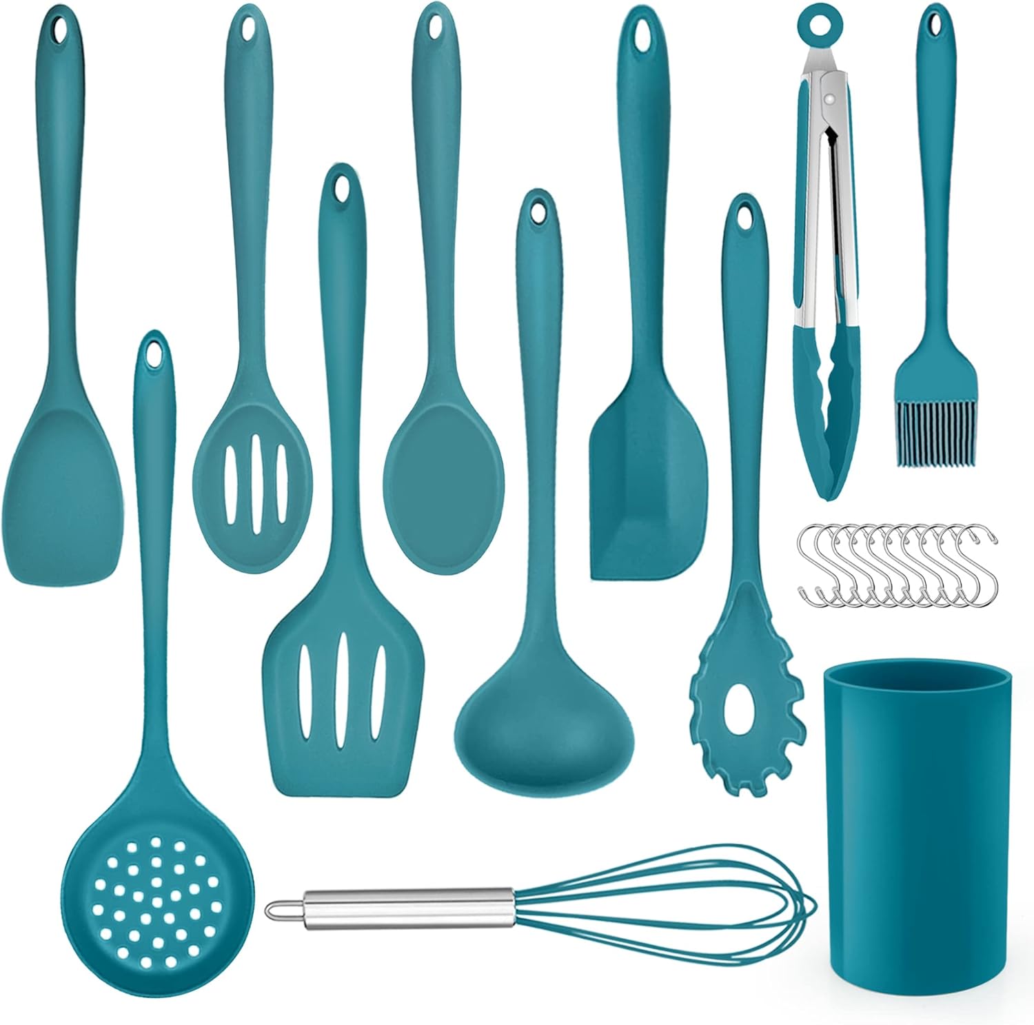 Lot De 22 Ustensiles De Cuisine En Silicone Avec Support D'ustensiles Bleu