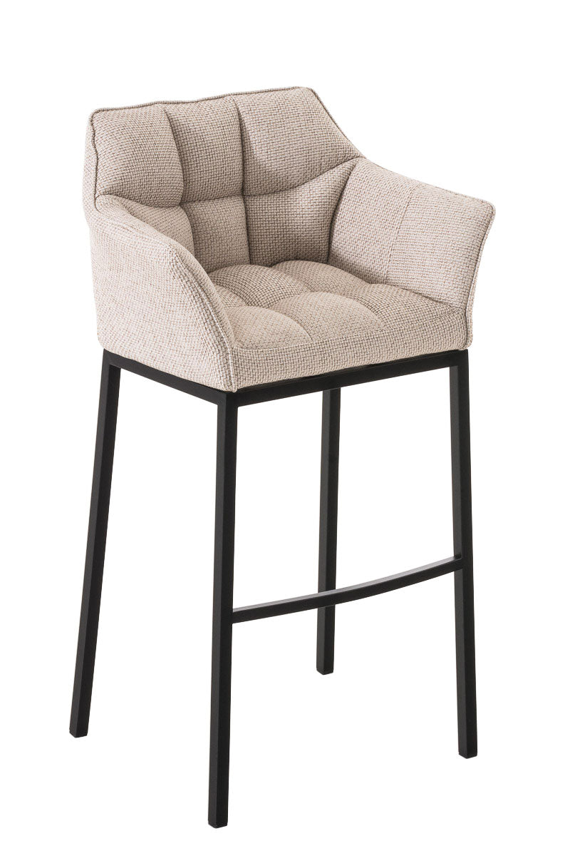 Tabouret De Bar Chaise Haute De Comptoir Couture Carrées Assise En Tissu Crème 4 10_0004703