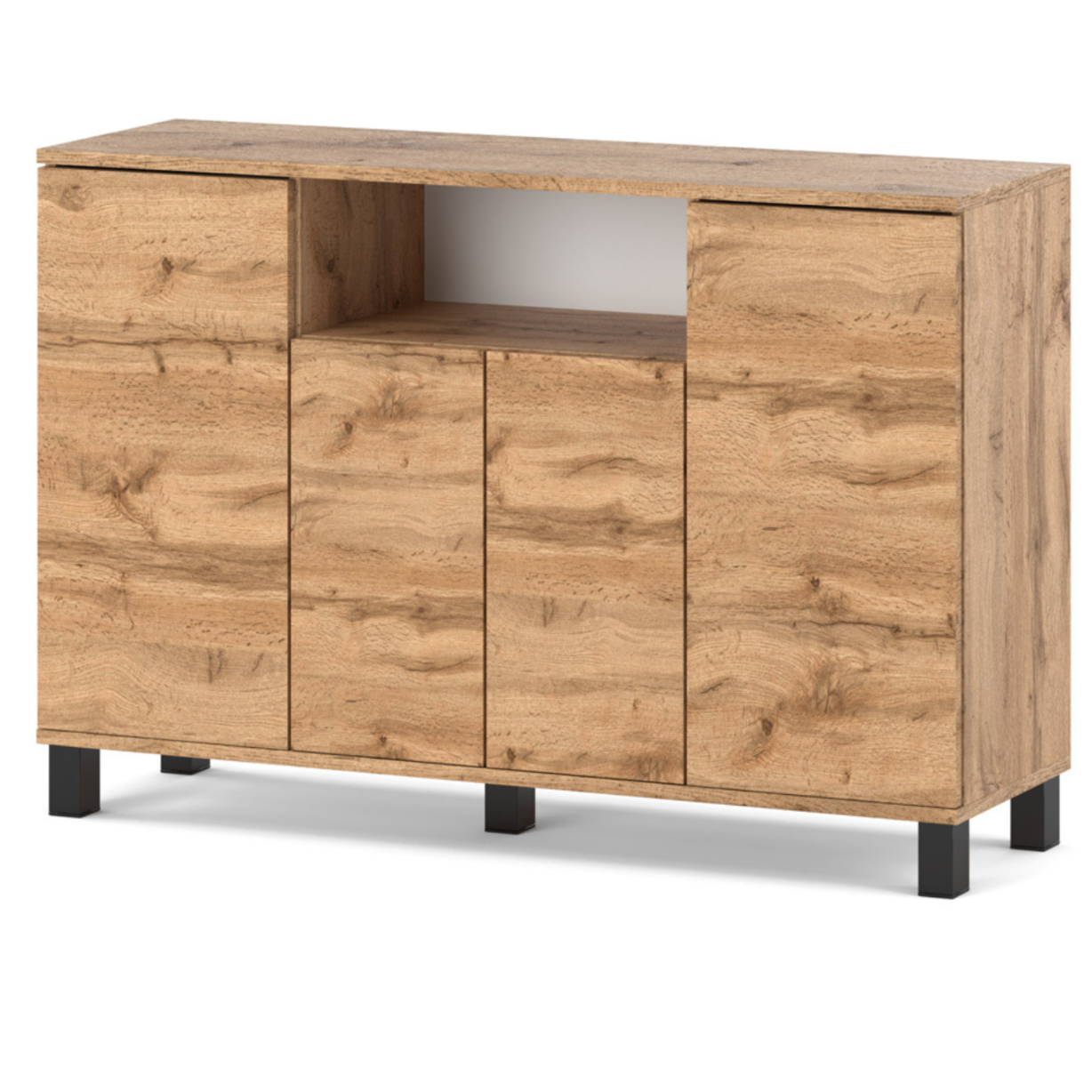 Commode Chêne Wotan 120 Cm 4 Portes - Meuble Tv Moderne Pour Salon Et Chambre - Buffet De Rangement Design