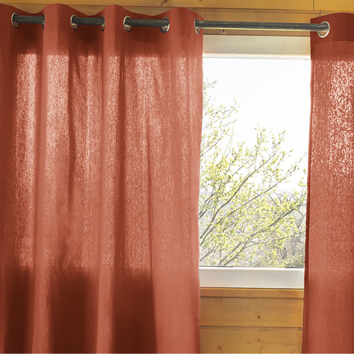 Sophie - Rideau 140x260cm Coton Coloris Terracotta Oeillets Inox