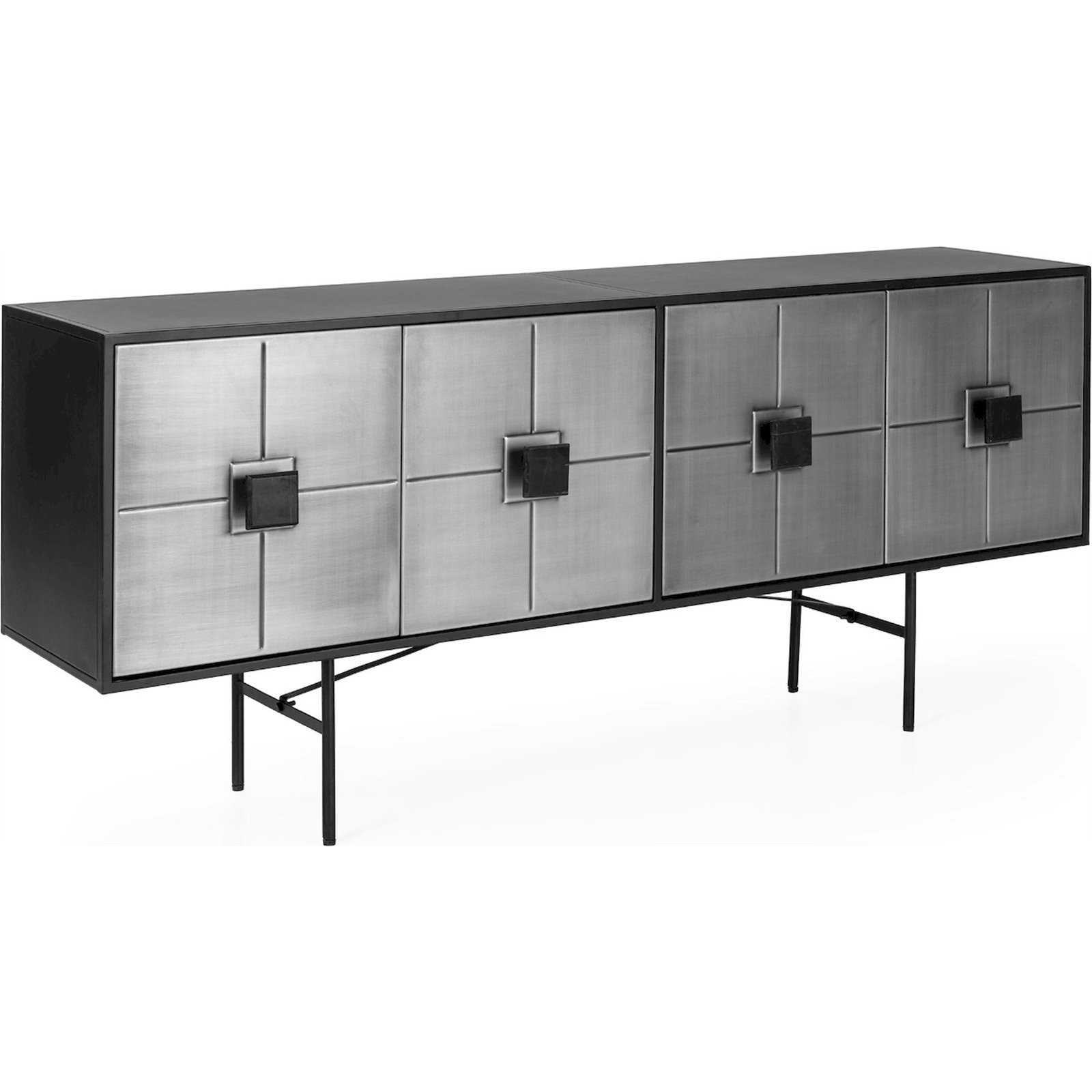 Buffet Métal Et Marbre Noir Argent Style Contemporain Élégant - Noir Argent Élégant