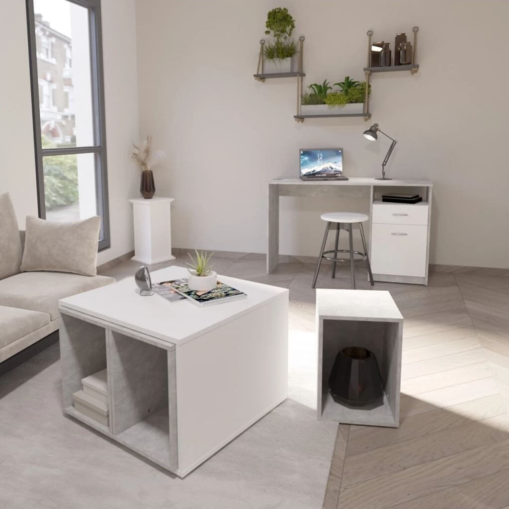 Bureau Avec 1 Tiroir 123 X 50 X 76,5 Cm Béton Et Blanc Fmd