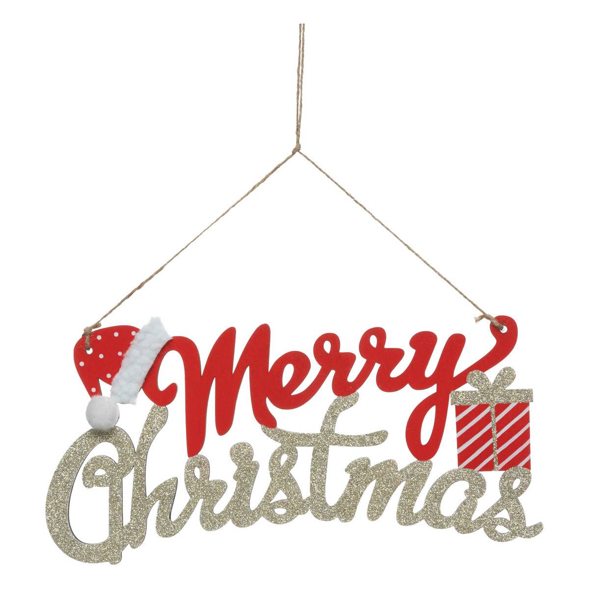 Suspension De Noël En Bois Inscription Merry H. 30 Cm - Feeric Lights & Christmas