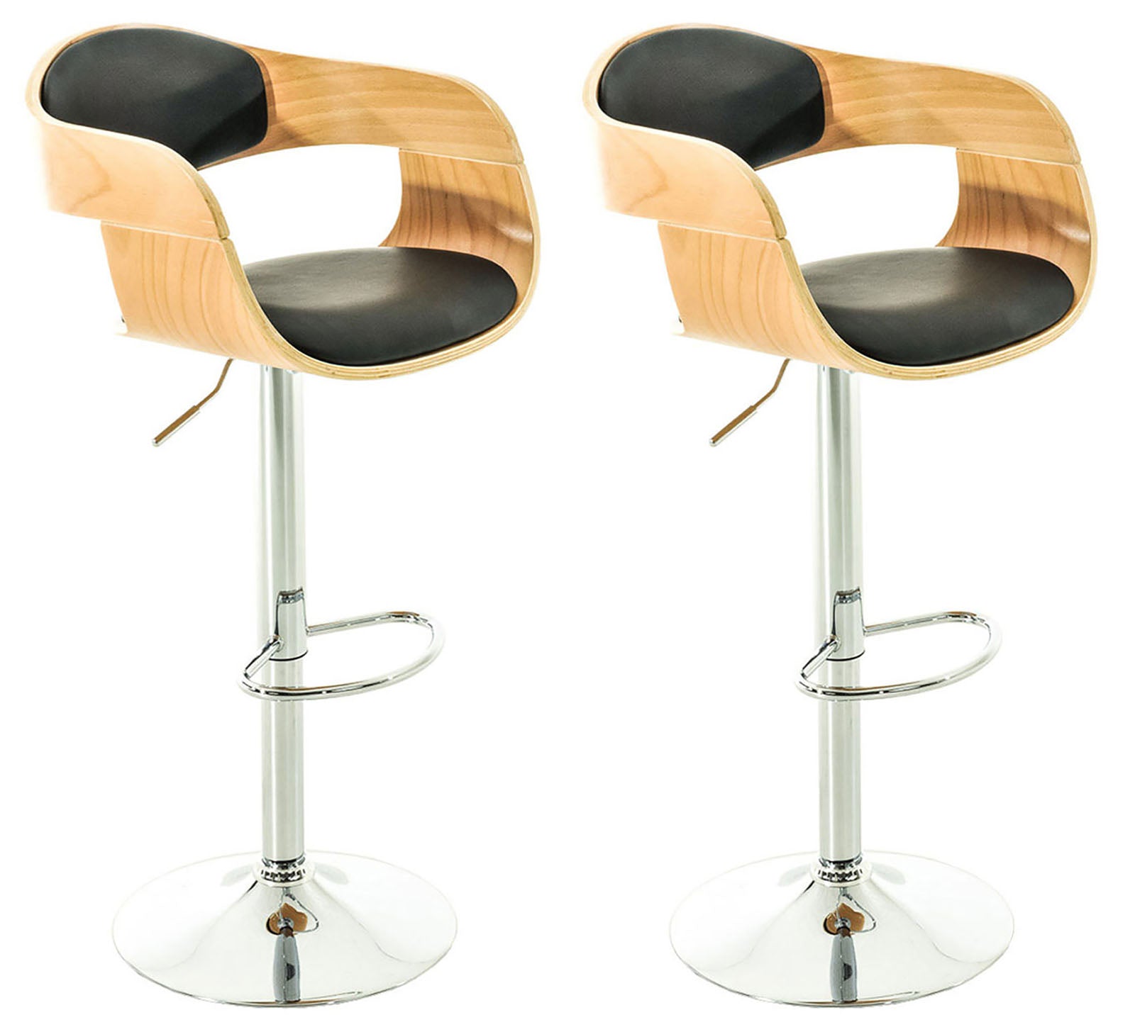 Lot De 2 Tabourets De Bar Design Scandinave En Pvc Noir Et Structure En 10_0004246