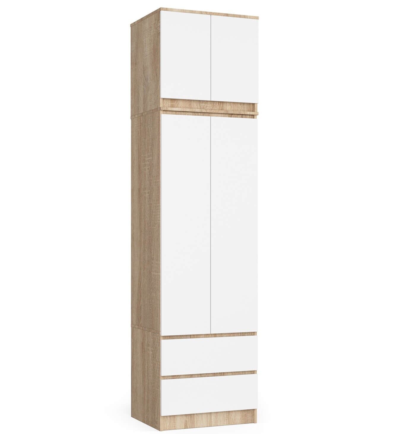 Armoire Avec Surmeuble Akord Star Chêne Sonoma 60 Cm 2 Portes 2 Tiroirs Façade Blanche 3 Étagères 60x51x234 Cm