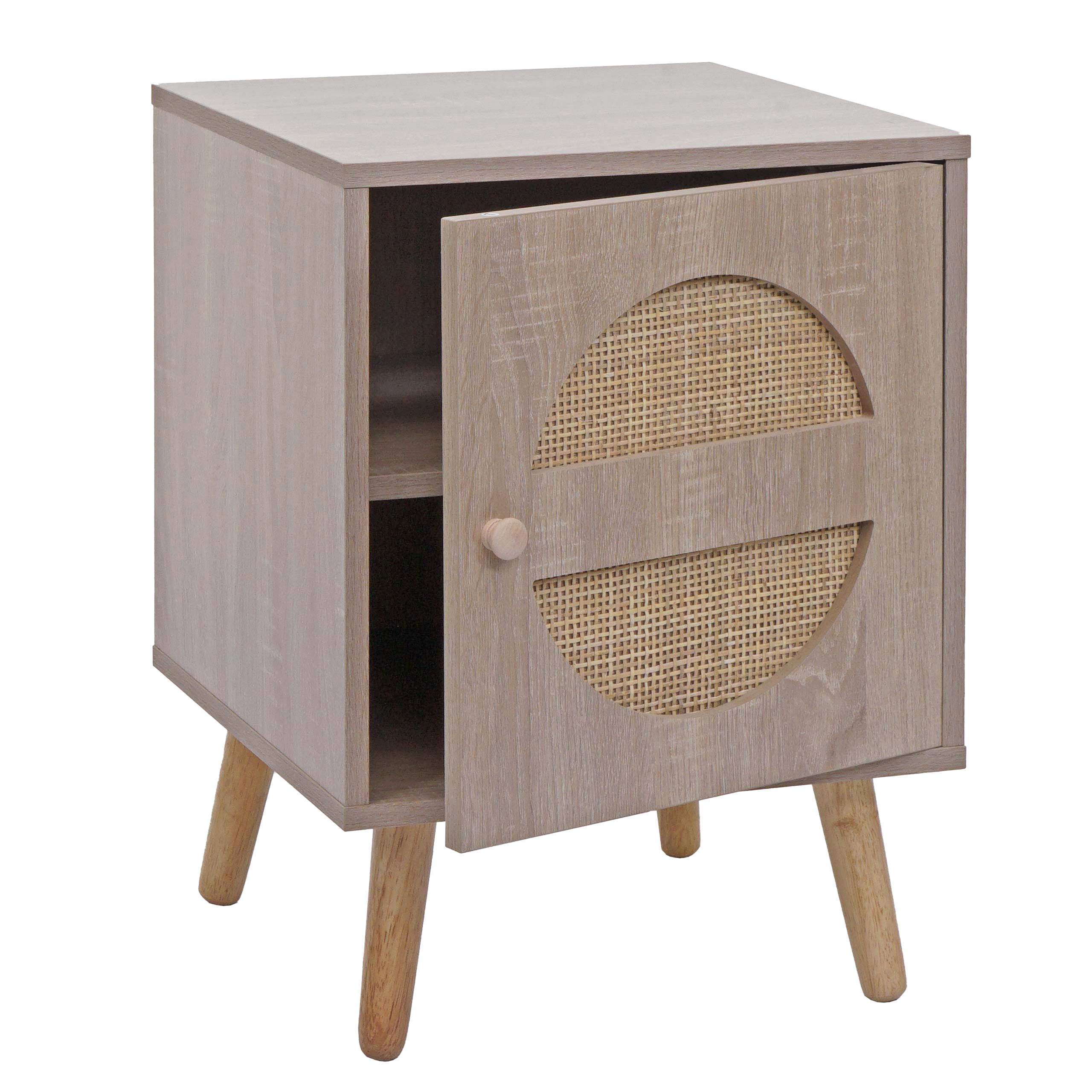Table De Chevet Table D'appoint Deux Compartiments De Rangement En Kubu Bois Aspect Chêne 04_0008529
