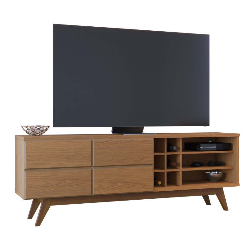 Meuble Tv Beaux Meubles Pas Chers Noronha 75 Pouces 2 Portes 11 Niches Imitation Chêne Bois