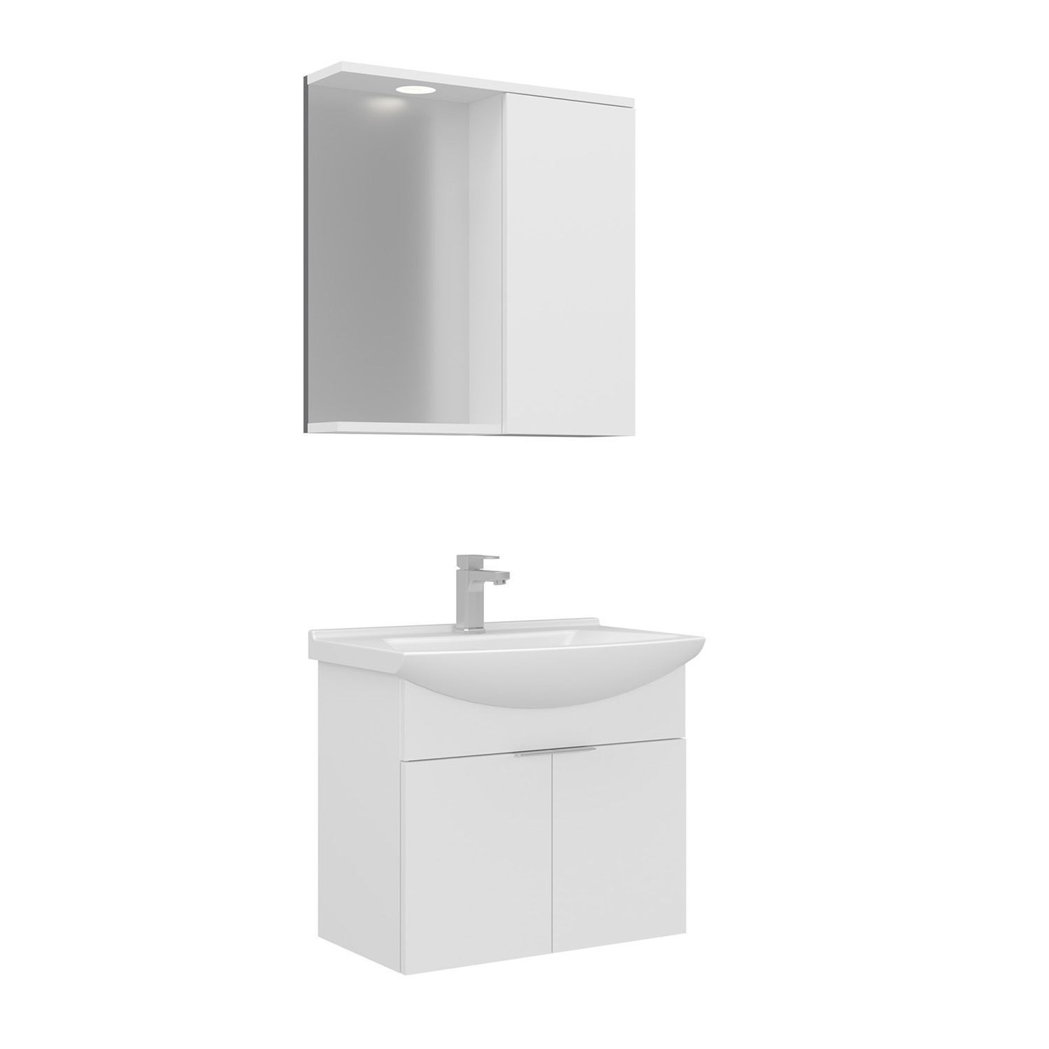 Meuble Avec Simple Vasque Et Miroir "purus 65" - 65 X 50 X 58 Cm - White