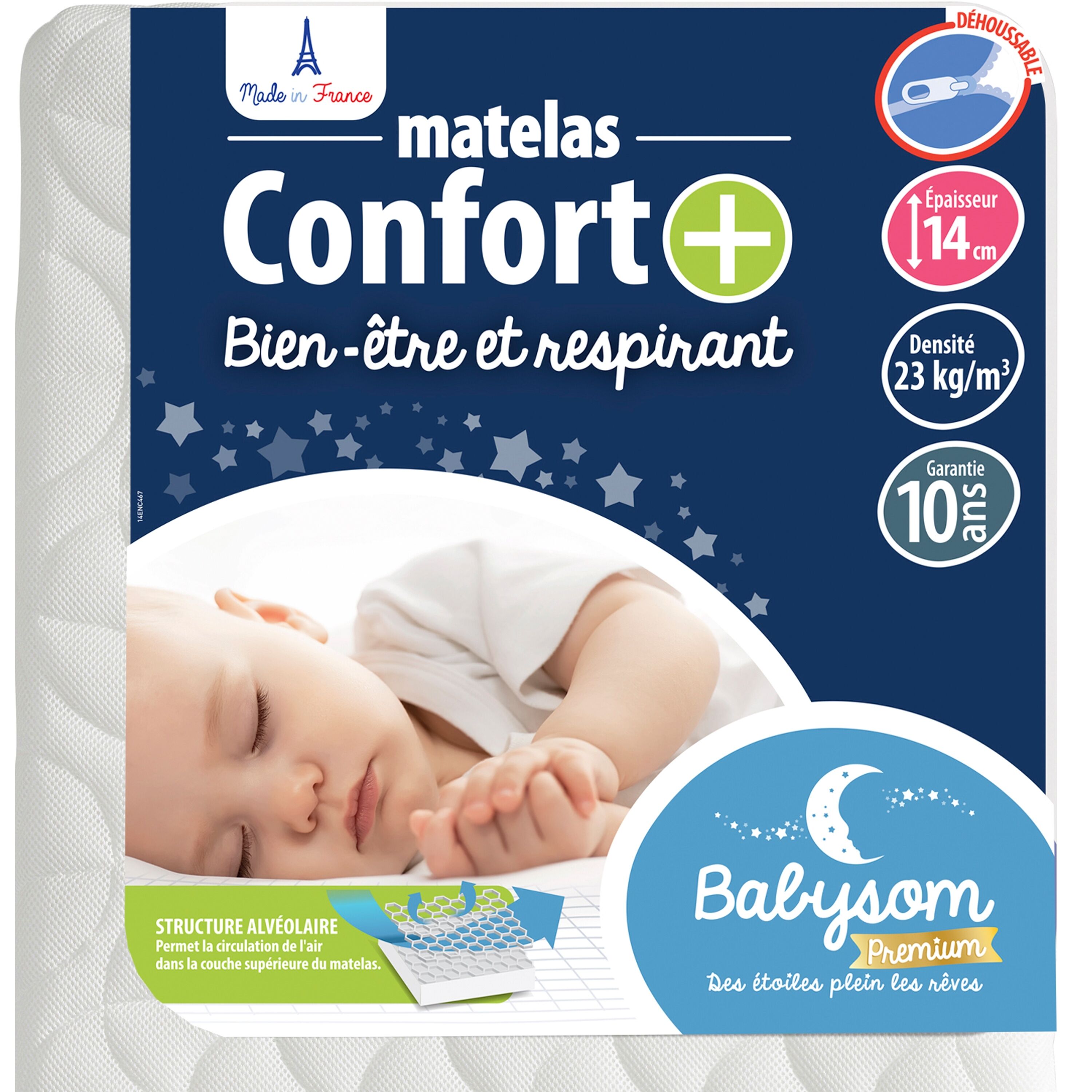 Babysom - Matelas Bébé Confort+ 60x120 Cm Épaisseur 14 Cm Fabrication Française