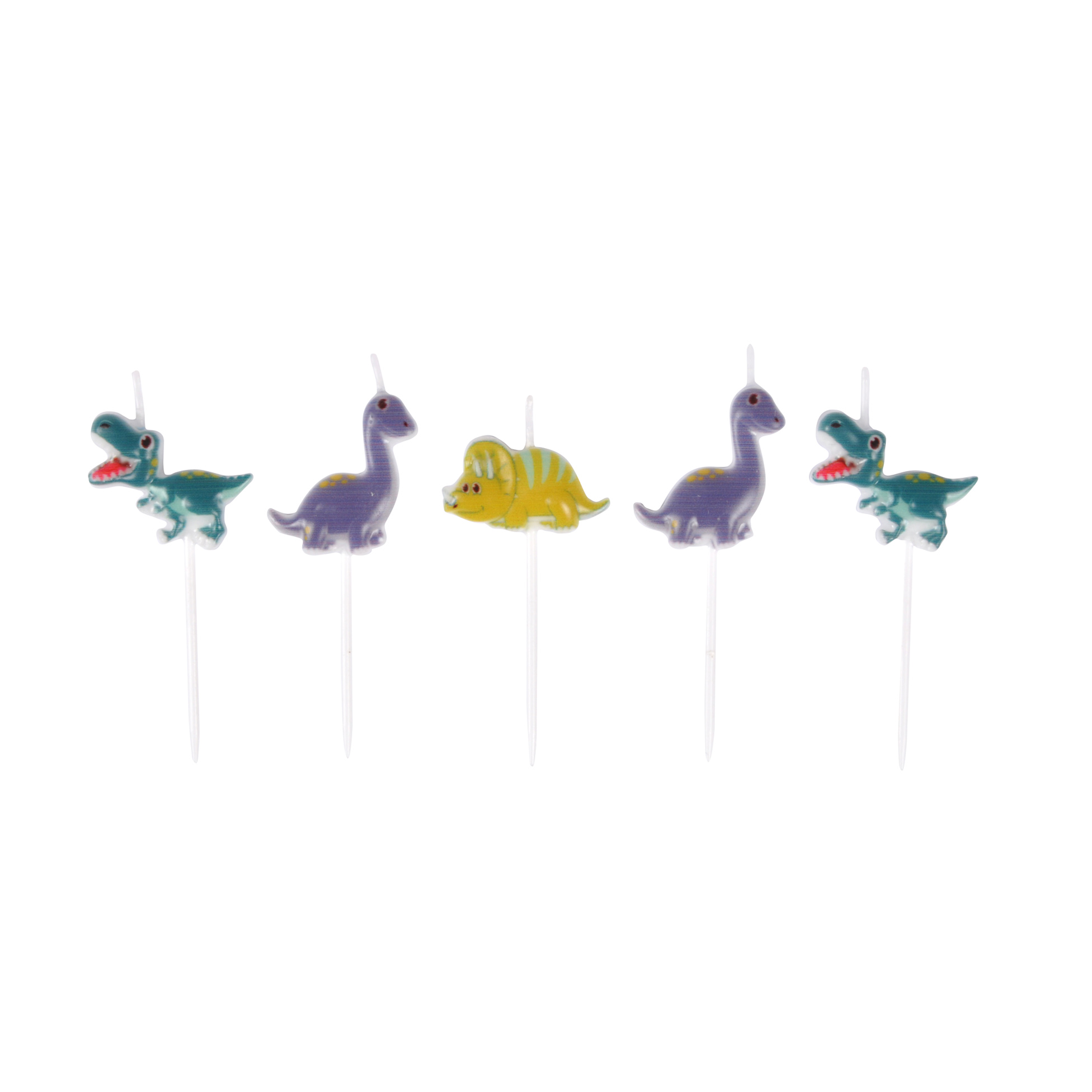 Set De 5 Bougies D'anniversaire Dinosaures Multicolores Happy Dino