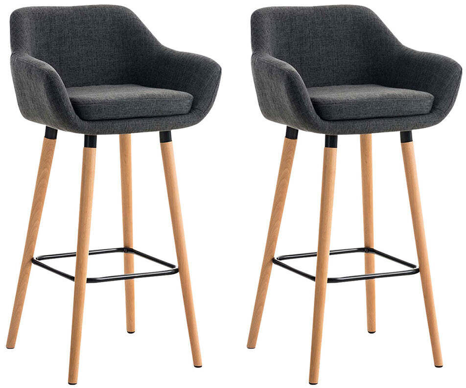 Lot De 2 Tabourets De Bar Design Et Confortable En Tissu Gris Foncé Avec 10_0000274