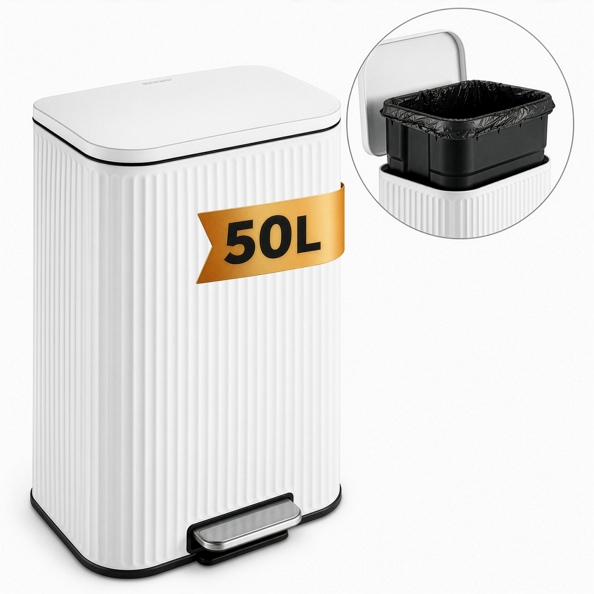 Poubelle De Cuisine Miles, Blanc, 50 Litres