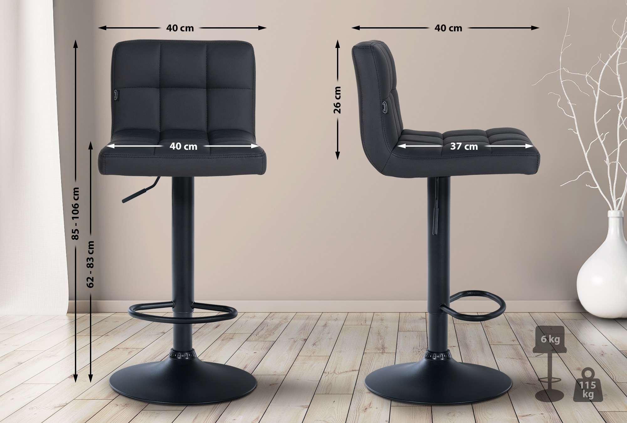 Lot De 4 Tabourets De Bar Feni Simili Cuir Noir Noir