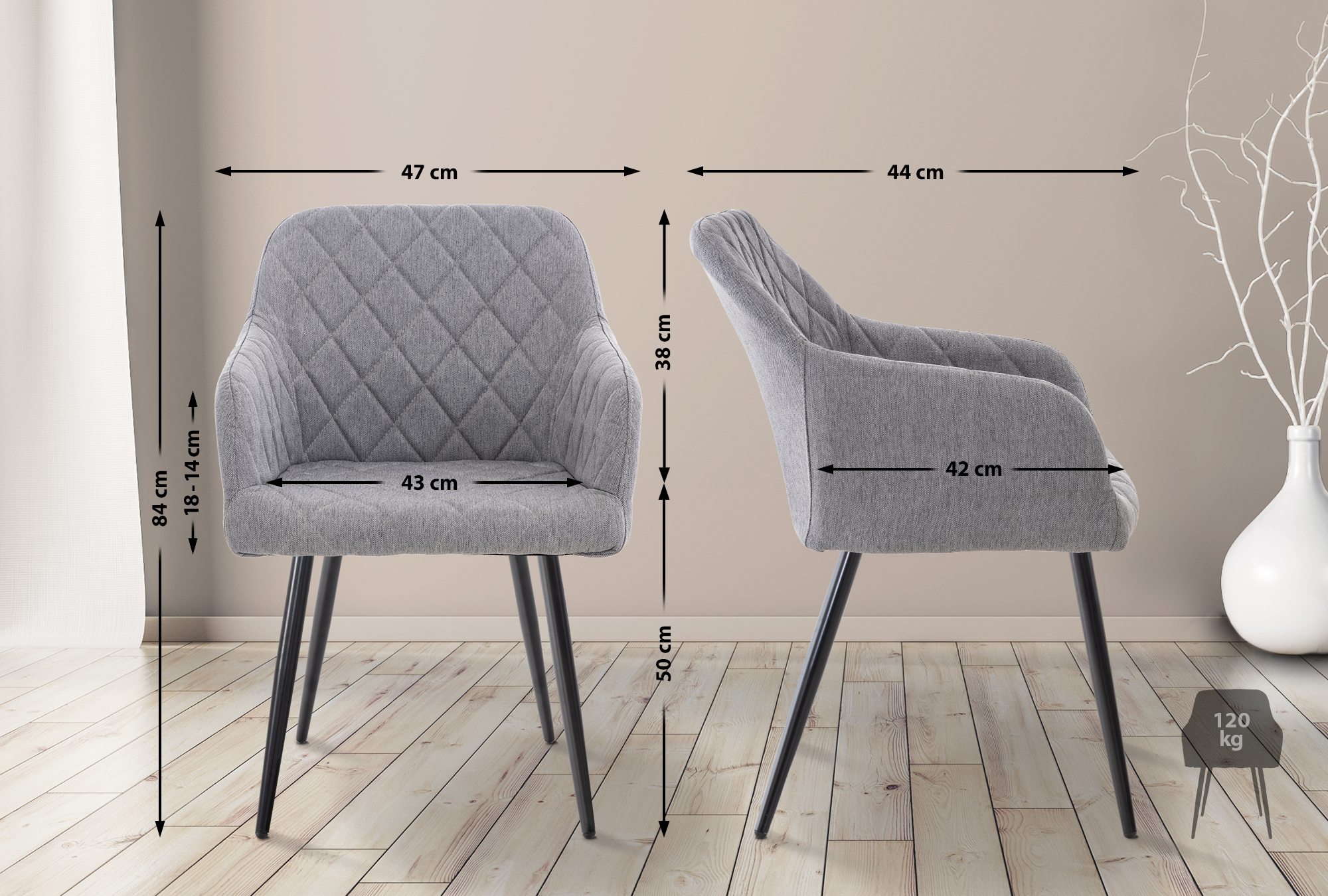 Chaise De Salle À Manger En Tissu Shila Gris