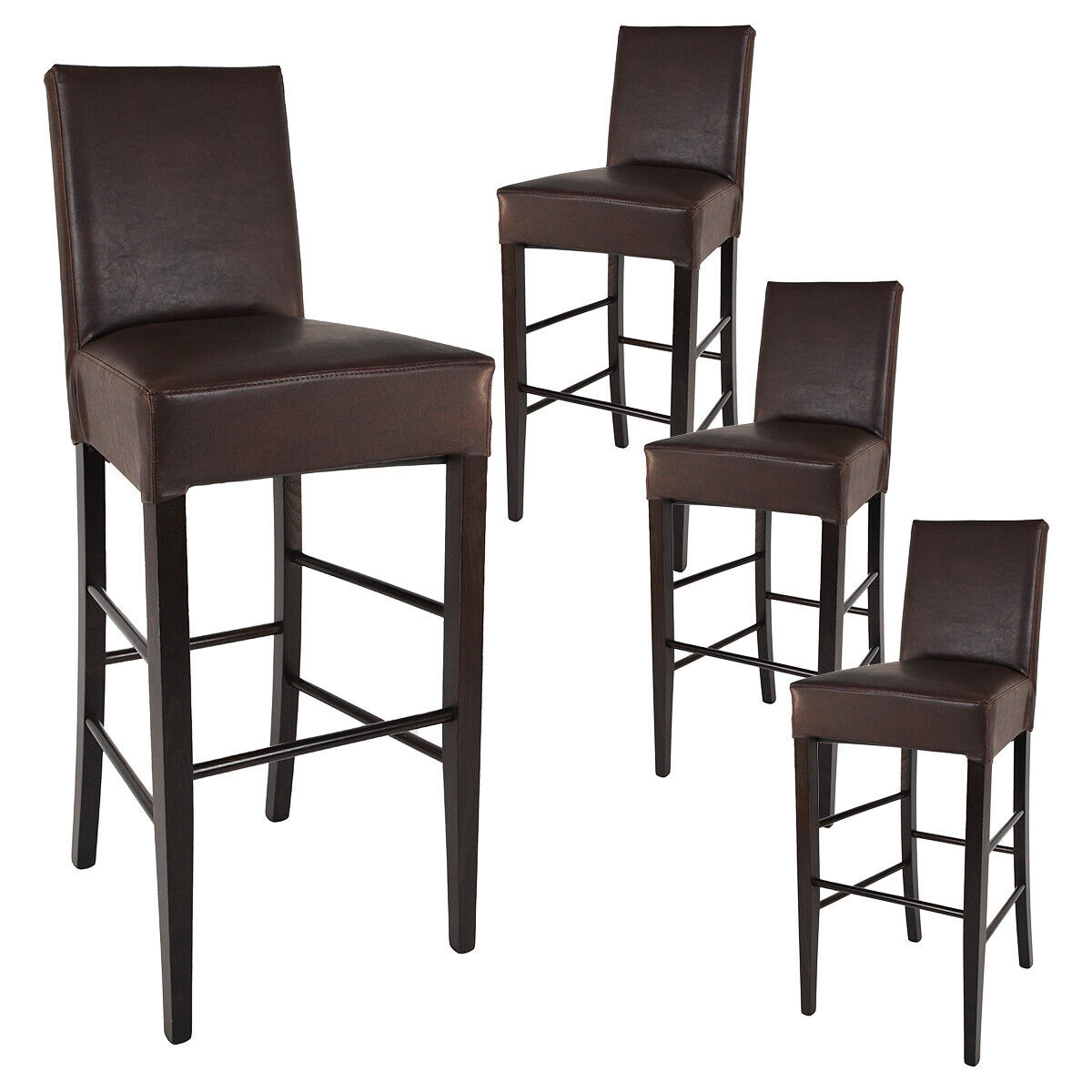 Tony - Lot De 4 Tabourets Wengé Et Assise Simili Cuir Marron Foncé