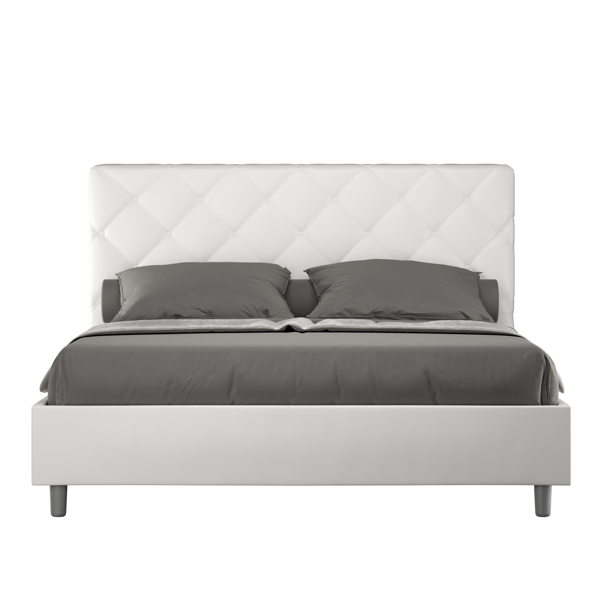 Lit Avec Sommier Rembourré 160x210 Similicuir Blanc Priya