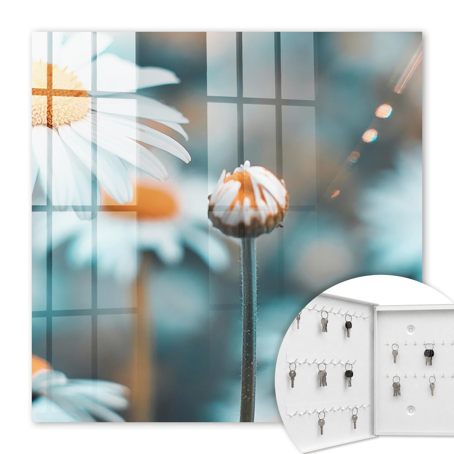 Armoire À Clés - (30 Cm X 30 Cm) - Boîte À Clés Murale - Coffret De Rangement Pour Clés - Couleur Blanche - Ouverture Vers La Gauche - Pour Maison Et Bureau - Légèreté Florale