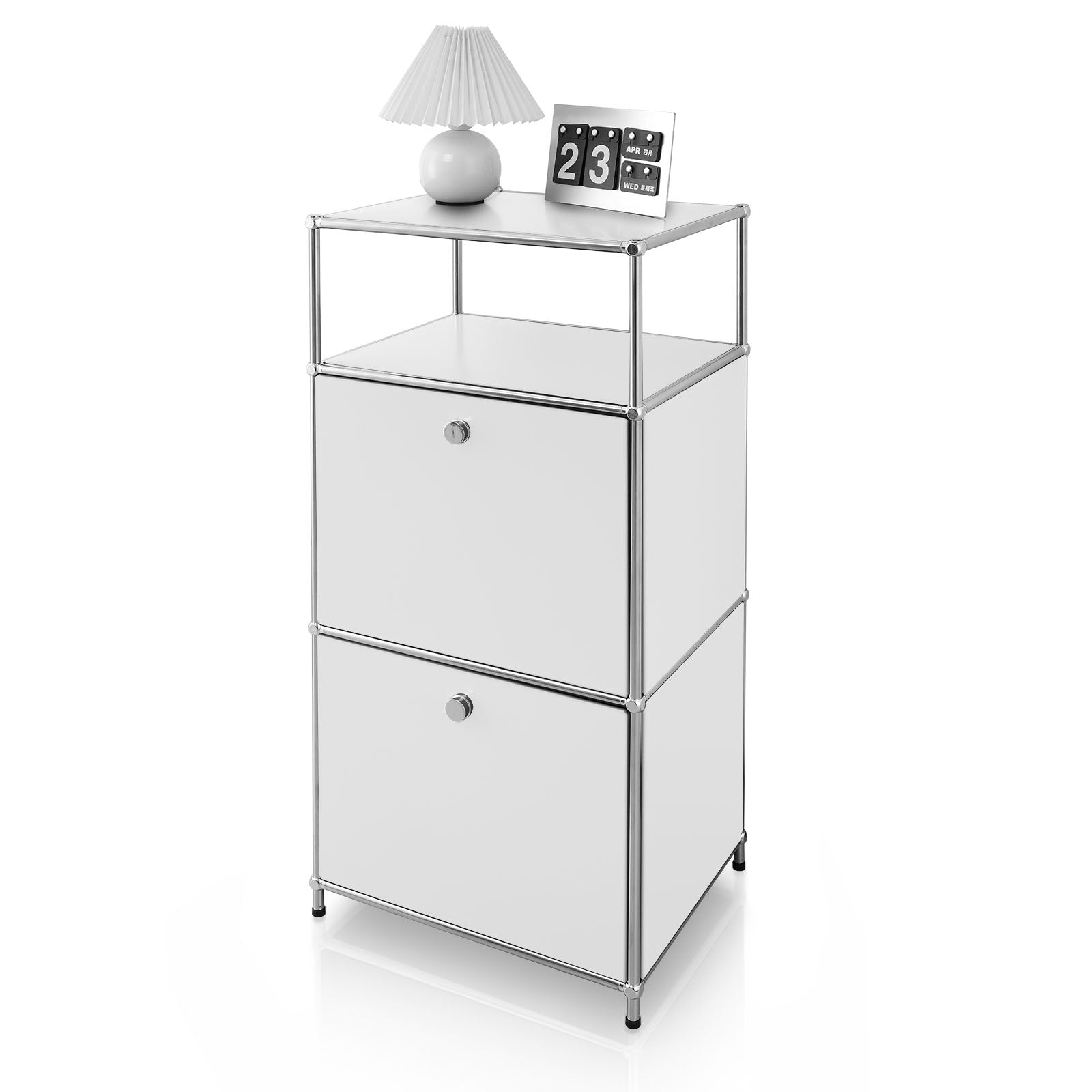 Étagère Métal Chromé Design Épuré, Concept Epuré Mk-120, L50 × P40 × H103 Cm, Blanc